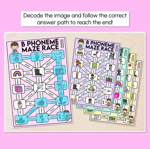 Resource preview 2 for Consonant Phoneme B Words Maze Race - Consonant B Words Mats