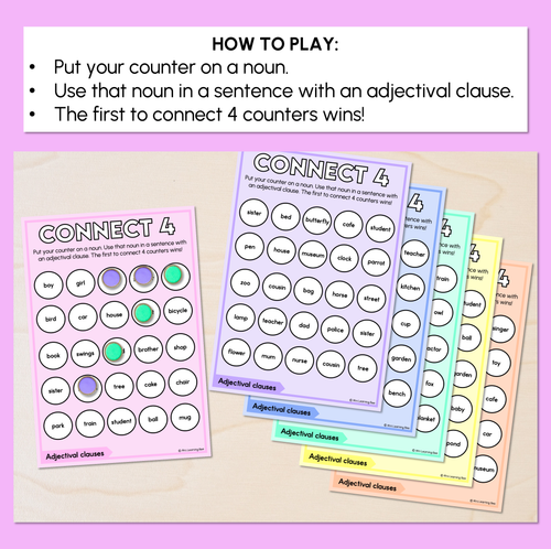 Resource preview 2 for Adjectival Clause - Connect 4 Games