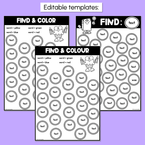 Resource preview 4 for High Frequency Word Worksheets - Find & Colour or Find & Cover
