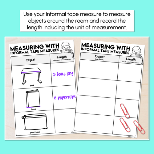 Resource preview 2 for Measuring with Informal Tape Measures - Recording Sheet
