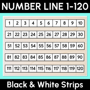 Number Line 1-120 - Black and White Display Strips