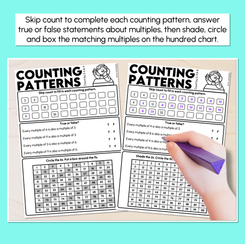Resource preview 2 for Counting Patterns (Count by 2, 4, 8, 3, 6 & 9) - Multiples Worksheets