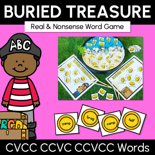 Resource preview 1 for Real and Nonsense CVCC CCVC CCVCC Words Phonics Game - BURIED TREASURE