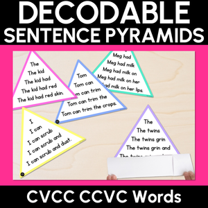 Decodable Sentences Pyramids - CVCC CCVC CCVCC Words - Phonics Fluency