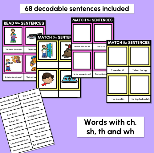 Resource preview 2 for CH SH TH WH Decodable Sentences Mats - Read & Match