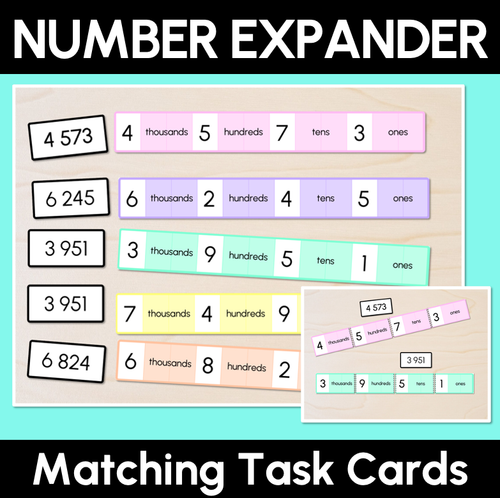 Resource preview 1 for Number Expander Matching Task Cards - Place Value with 4-Digit Numbers