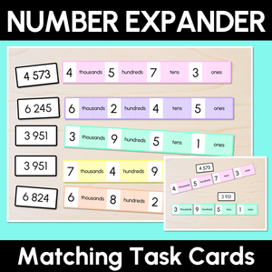 Number Expander Matching Task Cards - Place Value with 4-Digit Numbers