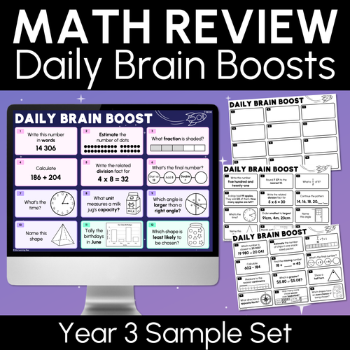 Resource preview 1 for Year 3 Maths Review - Daily Brain Boosts - Sample Set