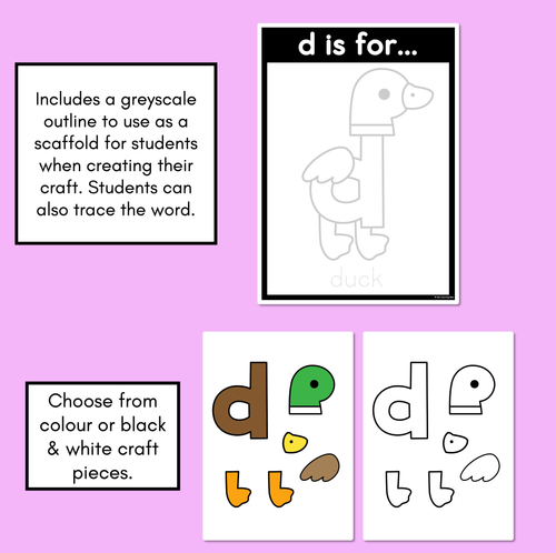 Resource preview 2 for Beginning Sound Crafts - LOWERCASE Letter D - D is for Duck