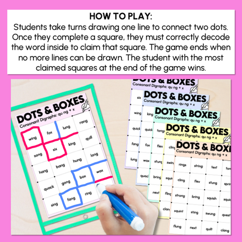 Resource preview 4 for Dots and Boxes Phonics Game - Consonant Digraphs qu ng + x