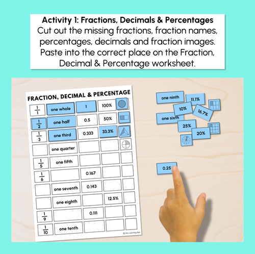Resource preview 2 for Fractions, Decimals & Percentages – Cut & Paste Sorting Activities