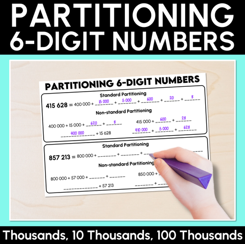 Resource preview 1 for Partitioning 6-Digit Numbers - Thousands, 10 Thousands, 100 Thousands Worksheet