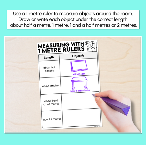 Resource preview 2 for Measuring with 1 Metre Rulers - Measuring Length with Formal Units Recording Sheet