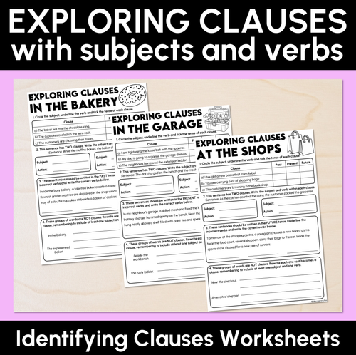 Resource preview 1 for Exploring Clauses with Subject & Verbs - Identifying Clauses Worksheets