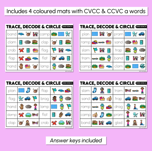 Resource preview 3 for Trace, Decode & Circle - CVCC CCVC A Words - Decodable Word Mats