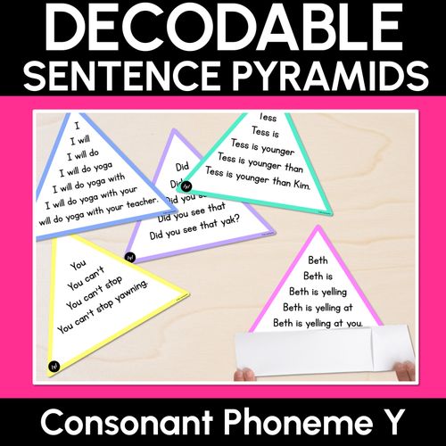 Resource preview 1 for CONSONANT PHONEME Y WORDS - Decodable Sentence Pyramids - Phonics Fluency