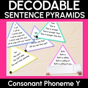 CONSONANT PHONEME Y WORDS - Decodable Sentence Pyramids - Phonics Fluency