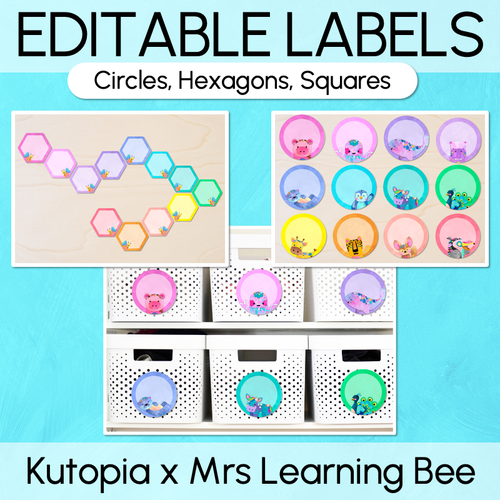 Resource preview 1 for Editable Labels - Circles, Hexagons & Squares - Watercolour Rainbow Classroom Decor - The Kutopia Collection