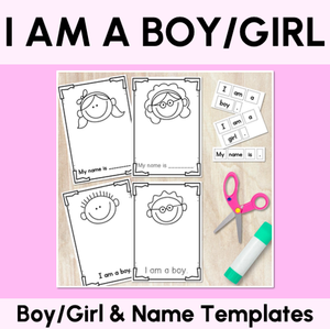 Start of Kindergarten Writing Templates - I am a boy / I am a girl / My name is