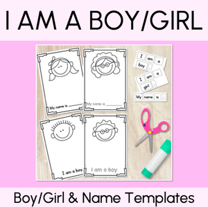 Start of Kindergarten Writing Templates - I am a boy / I am a girl / My name is