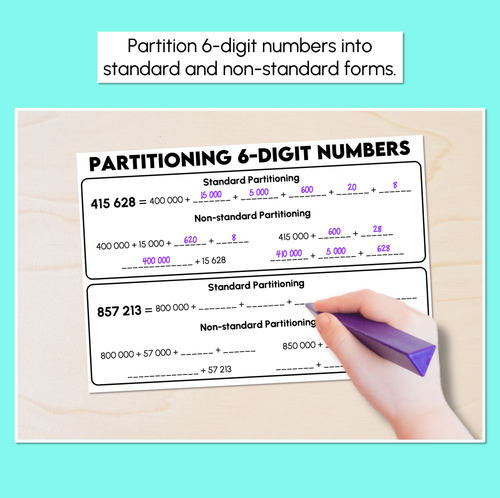 Resource preview 2 for Partitioning 6-Digit Numbers - Thousands, 10 Thousands, 100 Thousands Worksheet