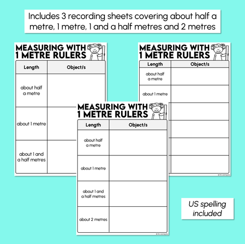 Resource preview 3 for Measuring with 1 Metre Rulers - Measuring Length with Formal Units Recording Sheet