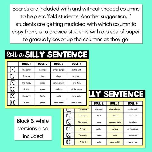 Resource preview 4 for Decodable Sentences with R-Controlled ER Words - Roll a Silly Sentence Phonics