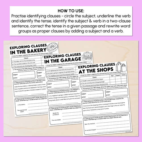 Resource preview 2 for Exploring Clauses with Subject & Verbs - Identifying Clauses Worksheets