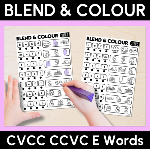 Resource preview 12 for Blend & Colour - CVC CVCC CCVC Words Blending Worksheets Bundle