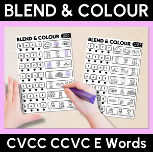 Blend & Colour - CVCC CCVC E Words Blending Worksheets