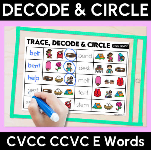 Resource preview 5 for Trace, Decode & Circle - CVC CVCC CCVC Decodable Word Mats Bundle