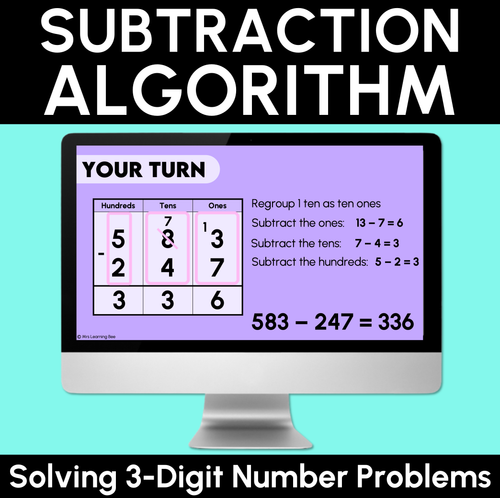 Resource preview 1 for Subtraction Algorithm - 3-Digit Number Problems - Teaching Slides