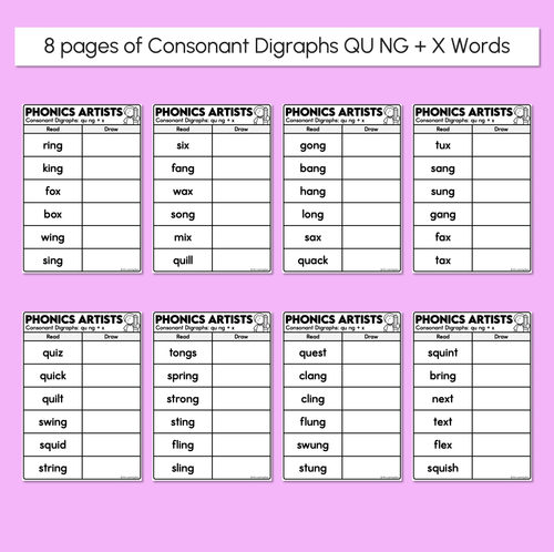 Resource preview 3 for Phonics Artists - Consonant Digraphs QU NG + X Words - Decodable Words Activity