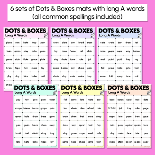 Resource preview 2 for Dots and Boxes Phonics Game - Long A Words