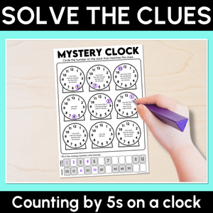Solve the Clues - Counting by 5s on a Clock Worksheets