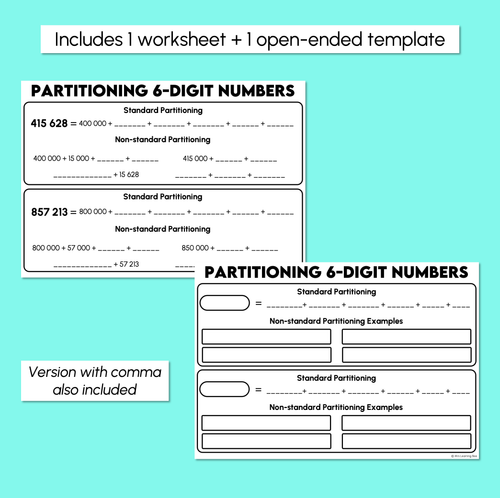 Resource preview 3 for Partitioning 6-Digit Numbers - Thousands, 10 Thousands, 100 Thousands Worksheet