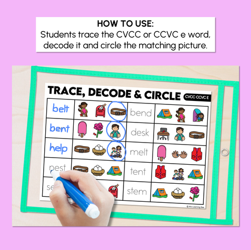 Resource preview 3 for Trace, Decode & Circle - CVCC CCVC E Words - Decodable Word Mats