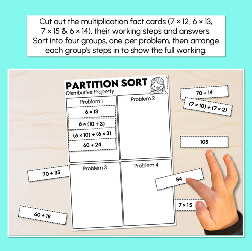 Resource preview 2 for Distributive Property (Flexible Partitioning in Multiplication) - Multiplication Sorting Activity