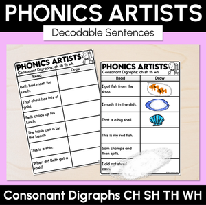 Phonics Artists - Consonant Digraphs CH SH TH WH Words - Decodable Sentences Activity