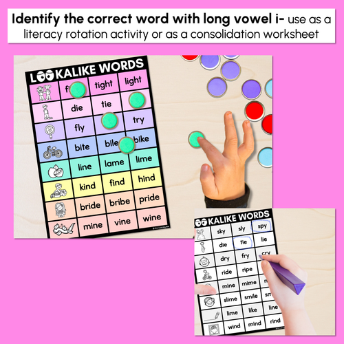 Resource preview 2 for LOOKALIKE WORDS with LONG I Words - LONG VOWEL I Words - Task Cards & Printables