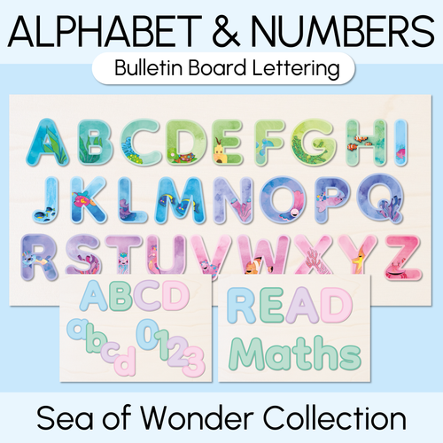 Resource preview 1 for Alphabet & Numbers Bulletin Board Lettering - The Sea of Wonder Collection - Calming Classroom Decor 