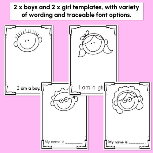 Resource preview 3 for Start of Kindergarten Writing Templates - I am a boy / I am a girl / My name is