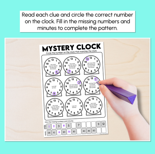 Resource preview 2 for Solve the Clues - Counting by 5s on a Clock Worksheets