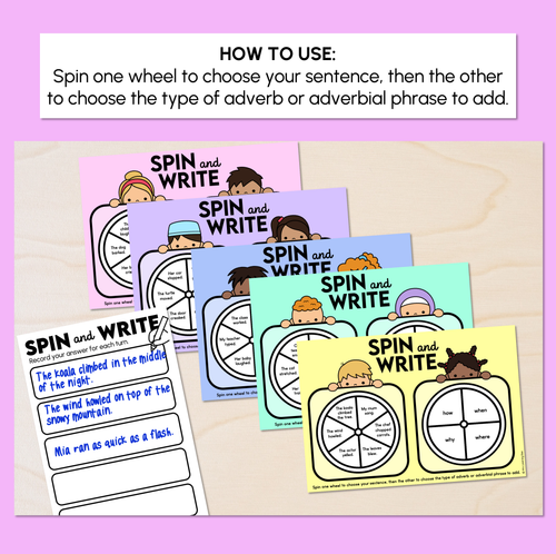 Resource preview 2 for Adverbs & Adverbial Phrases Spin and Write Mats