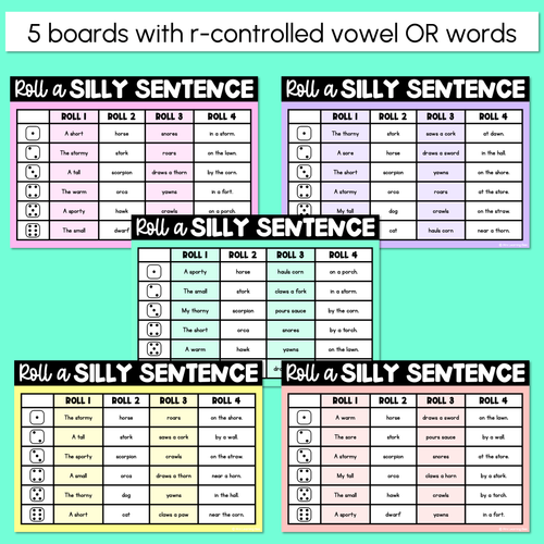 Resource preview 2 for Decodable Sentences with R-Controlled OR Words - Roll a Silly Sentence Phonics
