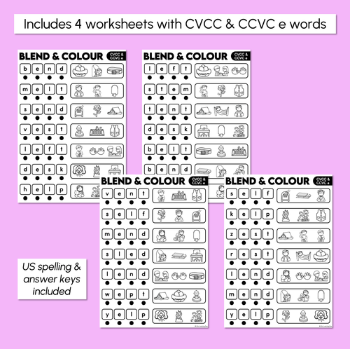 Resource preview 3 for Blend & Colour - CVCC CCVC E Words Blending Worksheets