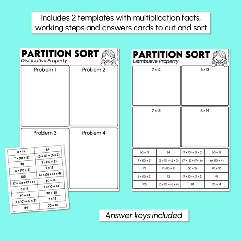 Resource preview 3 for Distributive Property (Flexible Partitioning in Multiplication) - Multiplication Sorting Activity