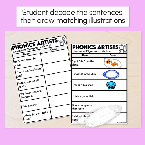 Resource preview 2 for Phonics Artists - Consonant Digraphs CH SH TH WH Words - Decodable Sentences Activity