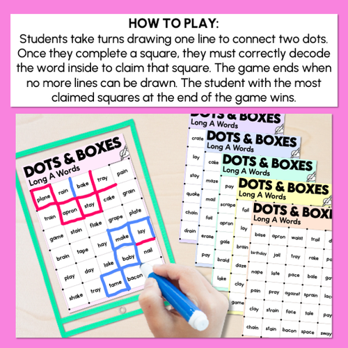 Resource preview 4 for Dots and Boxes Phonics Game - Long A Words