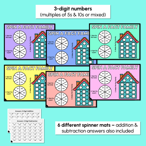 Resource preview 4 for Fact Families - 2-Digit & 3-Digit Numbers - Addition & Subtraction Spinner Mats
